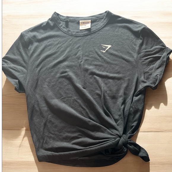 Gymshark Tops - Gymshark‎ Tie Front Cropped T-Shirt Black Short Sleeve Logo Tee Women’s XS